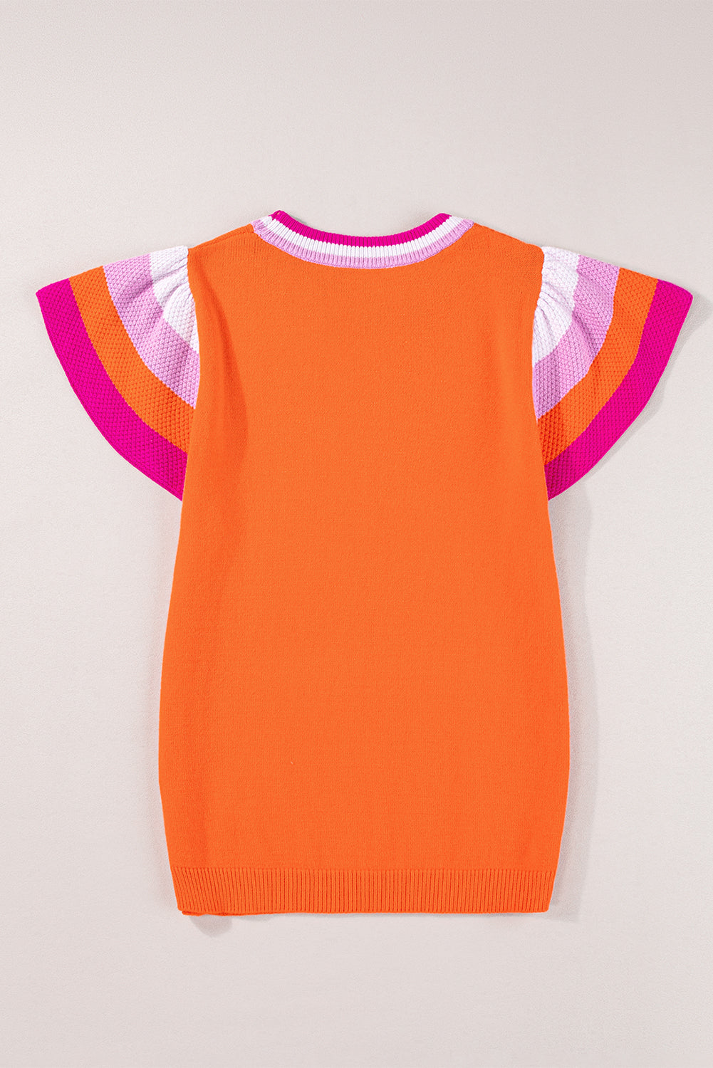 Carrot Contrast Color Striped Sleeve Knitted Tee