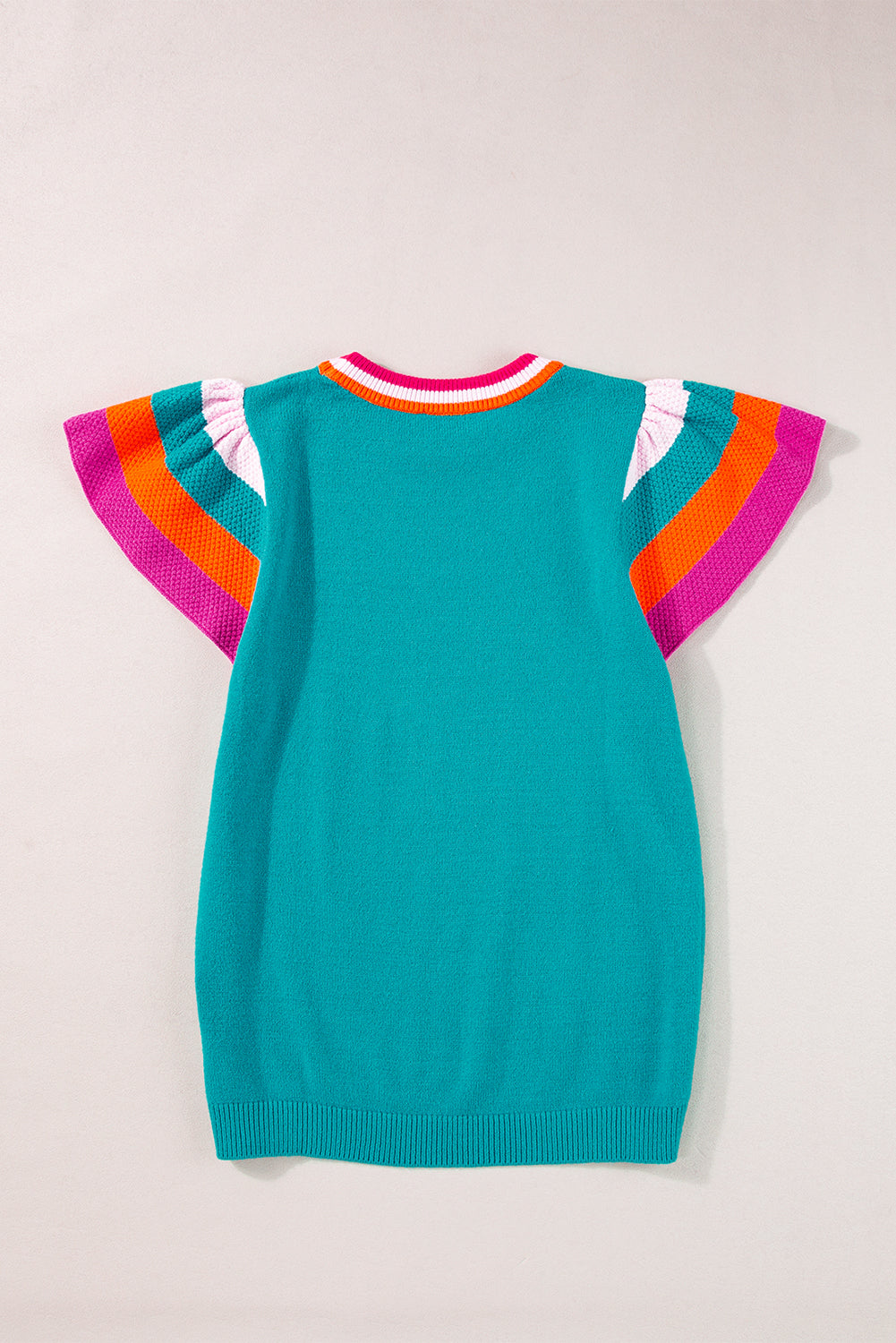 Carrot Contrast Color Striped Sleeve Knitted Tee