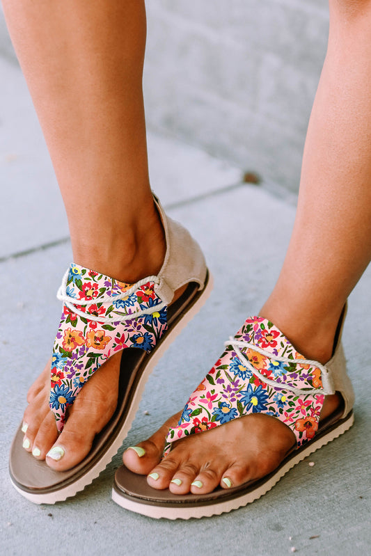 Multicolor Floral Print Zipped Flip Flop Sandals