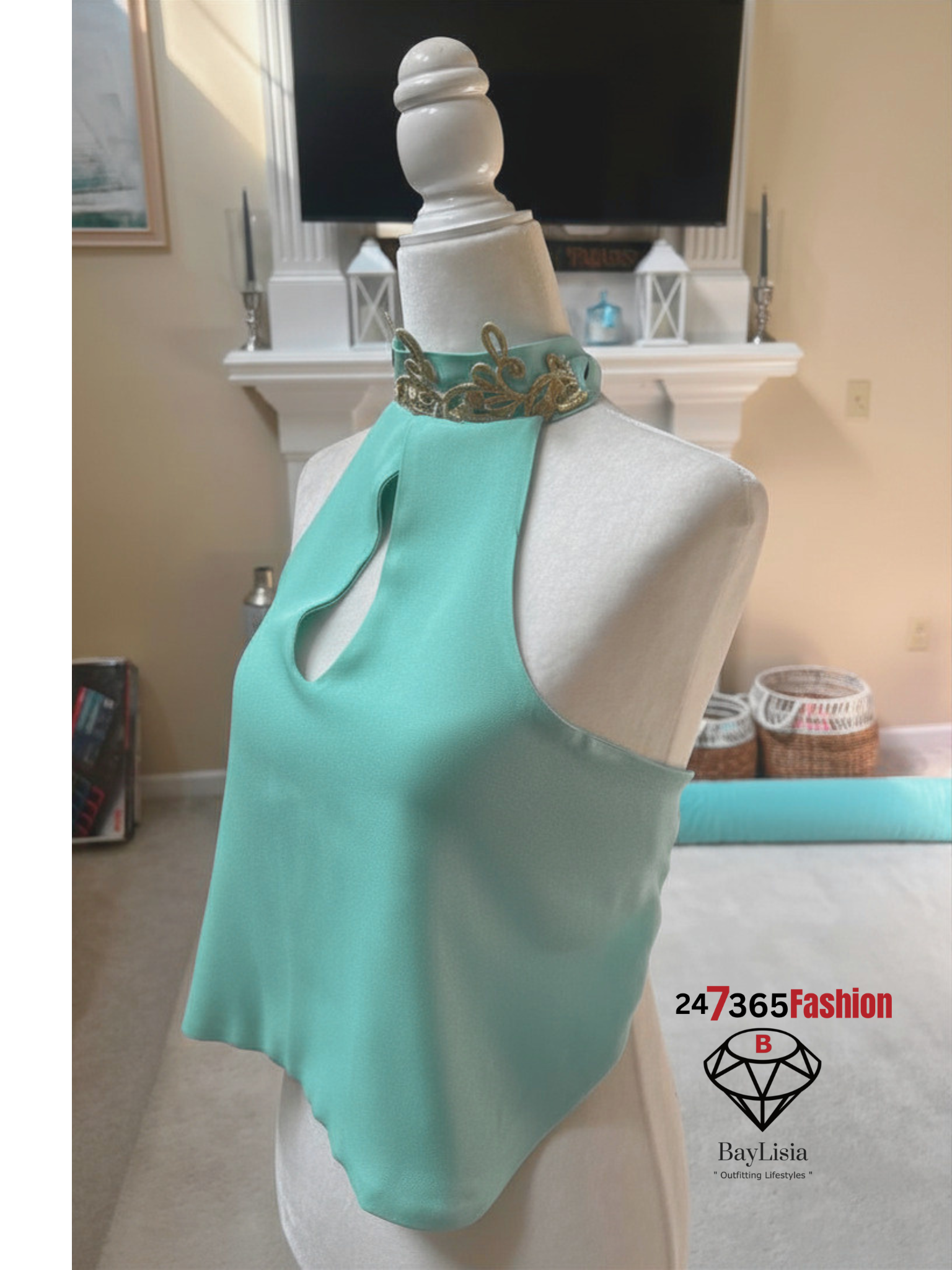 Designer Mint Green Halter Blouse  By BayLisia Ewing