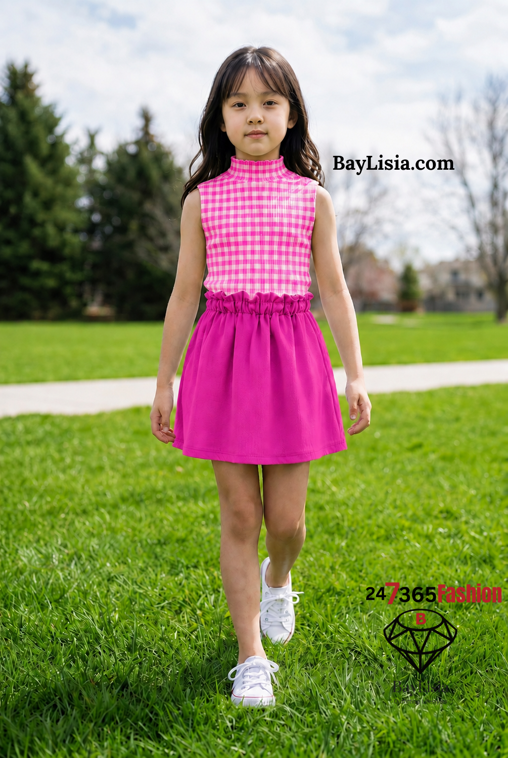 Children's Bright Pink Paper-Bag Skirt Designer Kids Collection by BayLisia Ewing