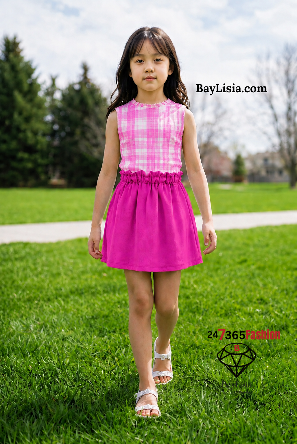 Children's Bright Pink Paper-Bag Skirt Designer Kids Collection by BayLisia Ewing