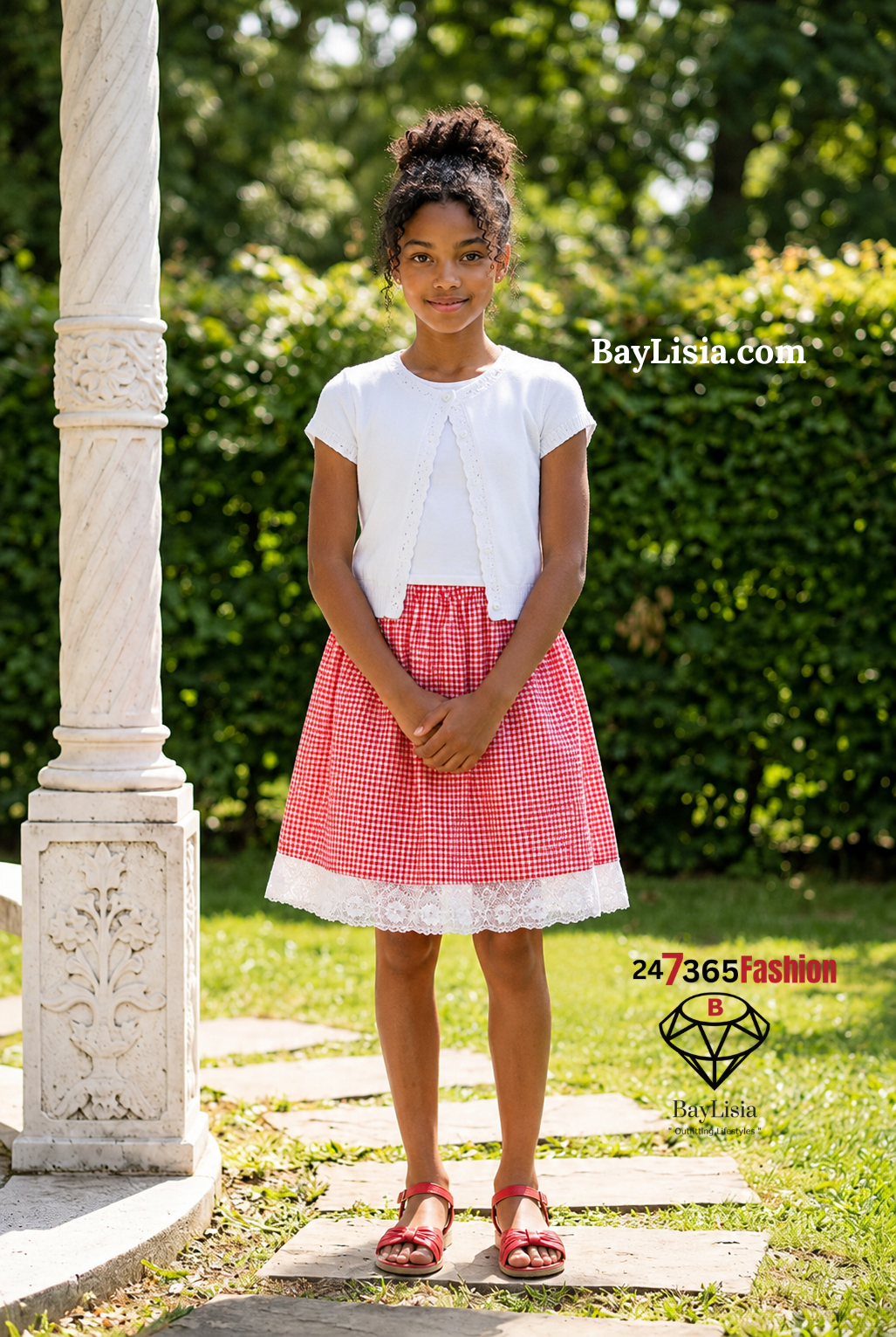 Children's Cotton Gingham Skirt with White Lace Hem By BayLisia Ewing