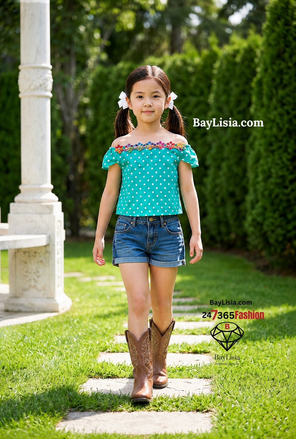 Children's Off-Shoulder Designer Polka Dot Blouse by BayLisia Ewing