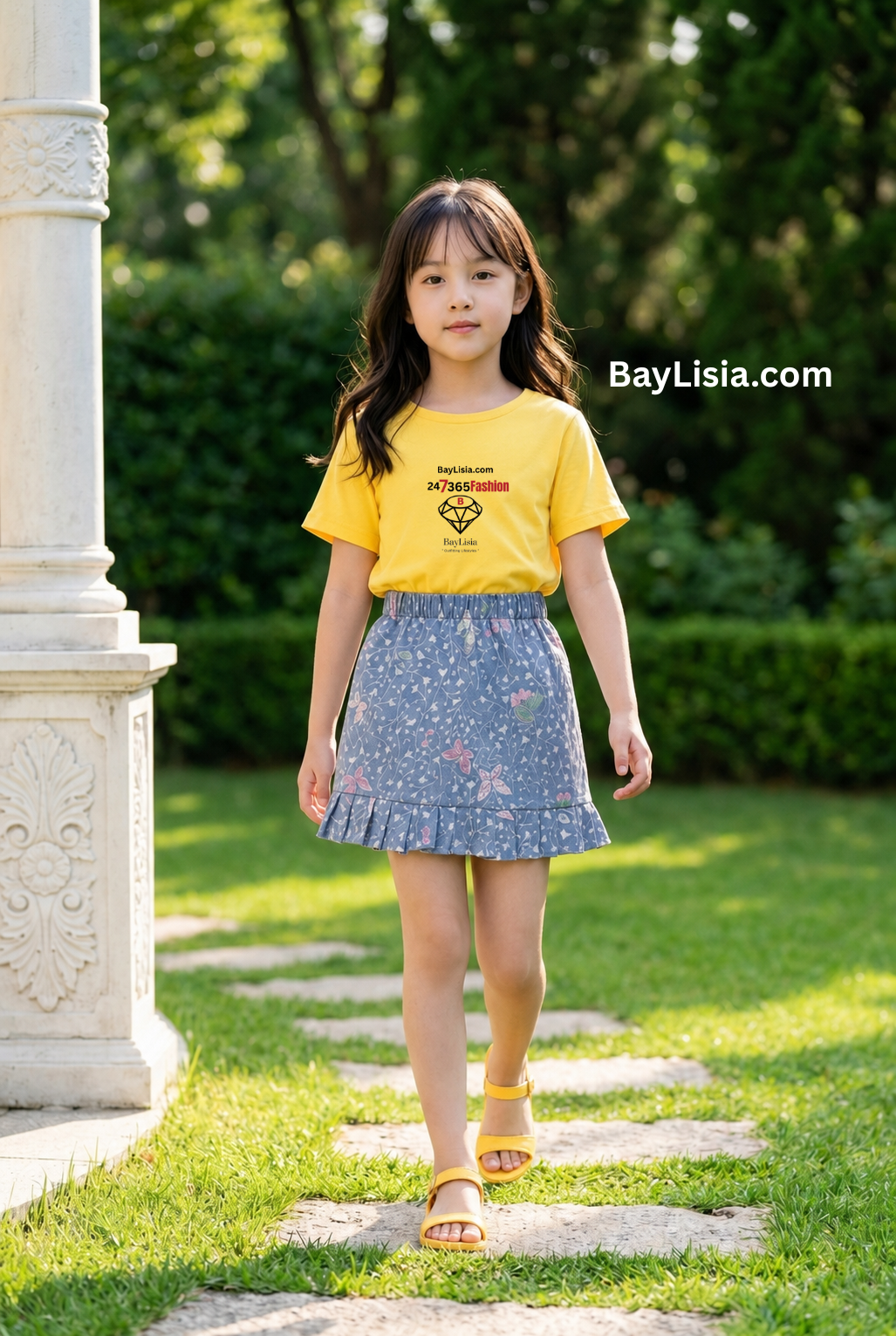 BayLisia Girls Floral Cotton Skirt With Pleated Hemline