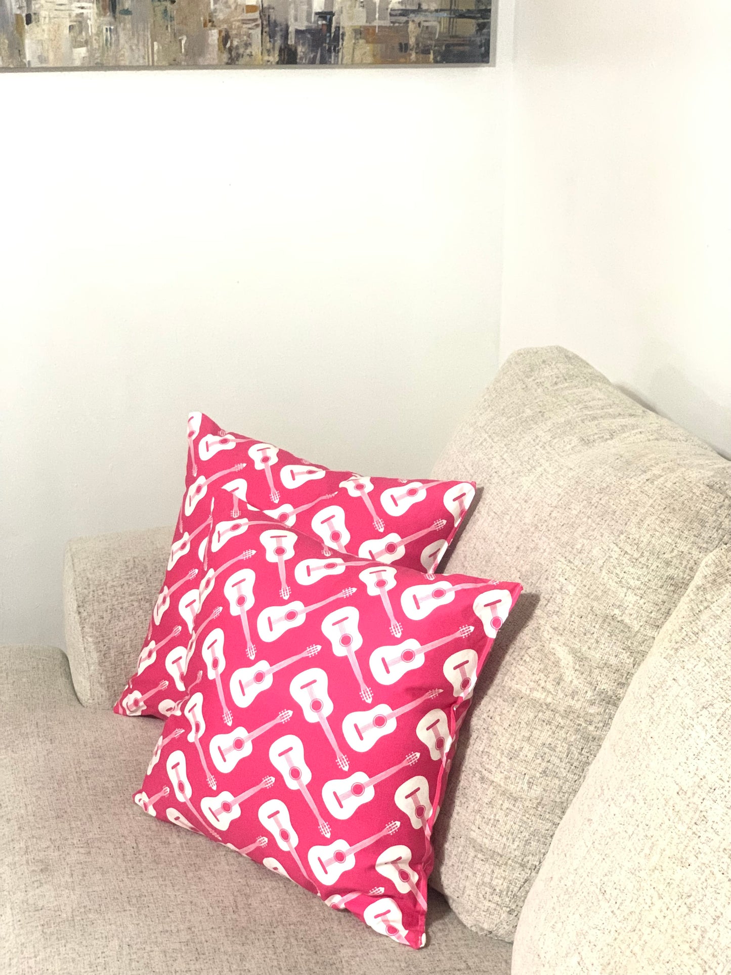 Bright Pink and White Guitar Designer Pillow