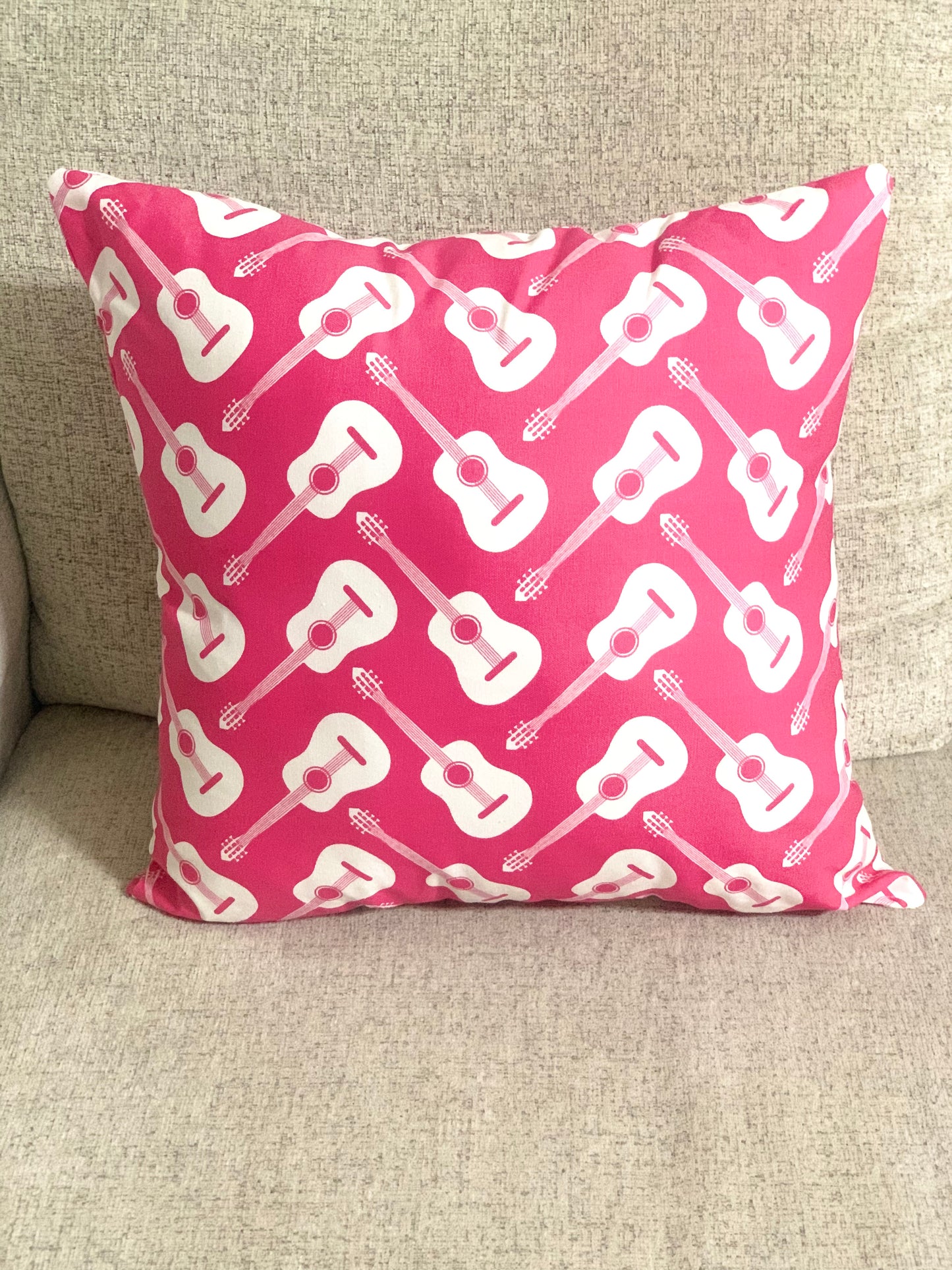 Bright Pink and White Guitar Designer Pillow