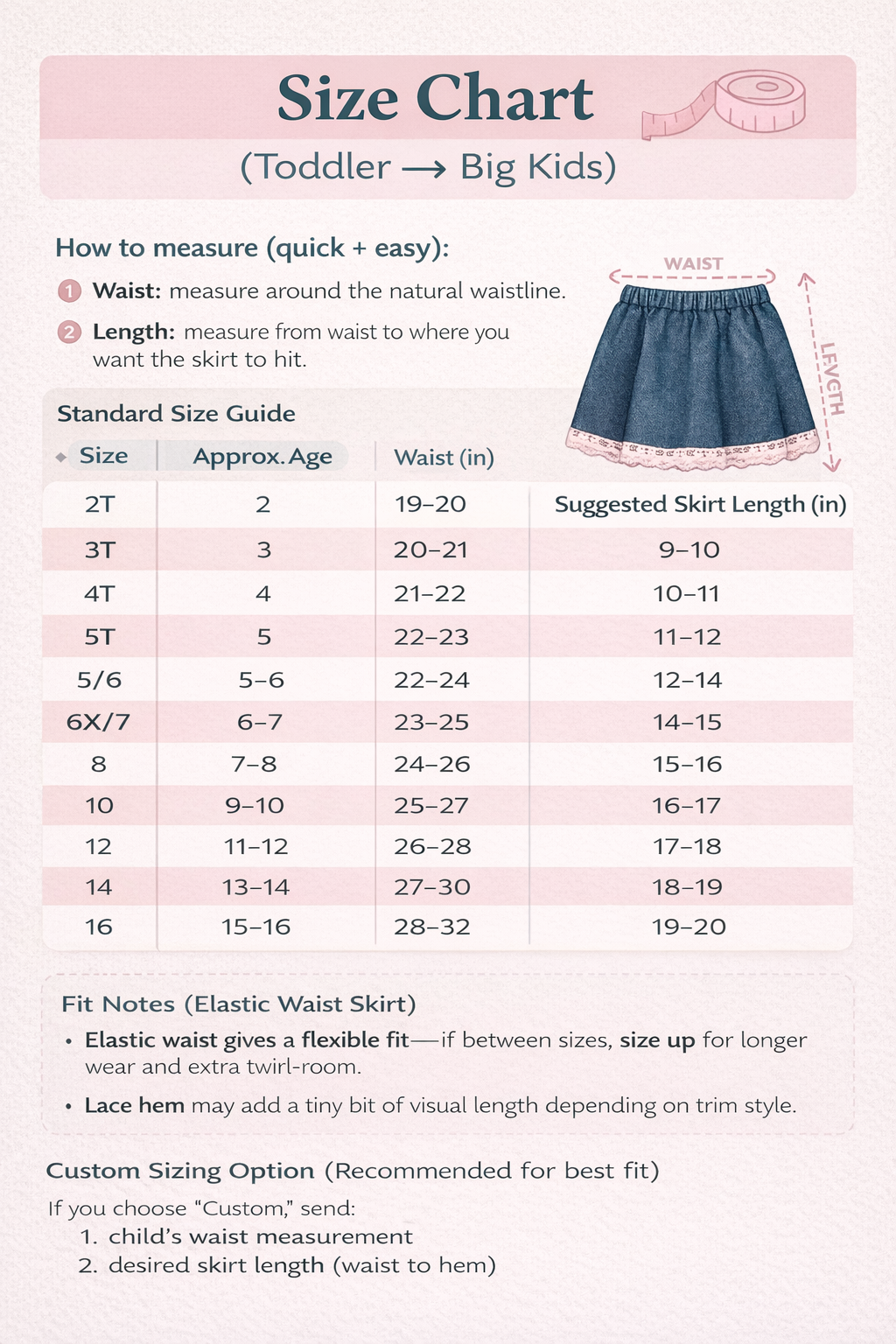 Kids Blue & White Lace Hem Skirt | Polyester Stretch | Ready to Ship (24–48 Hrs)