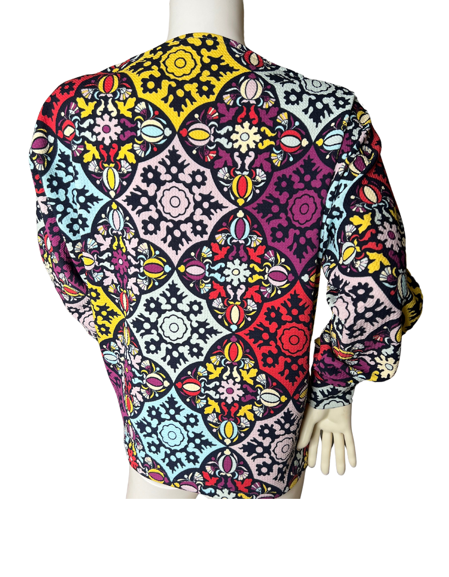 Designer Print Multi-color Long Sleeve Blouse with Cuff