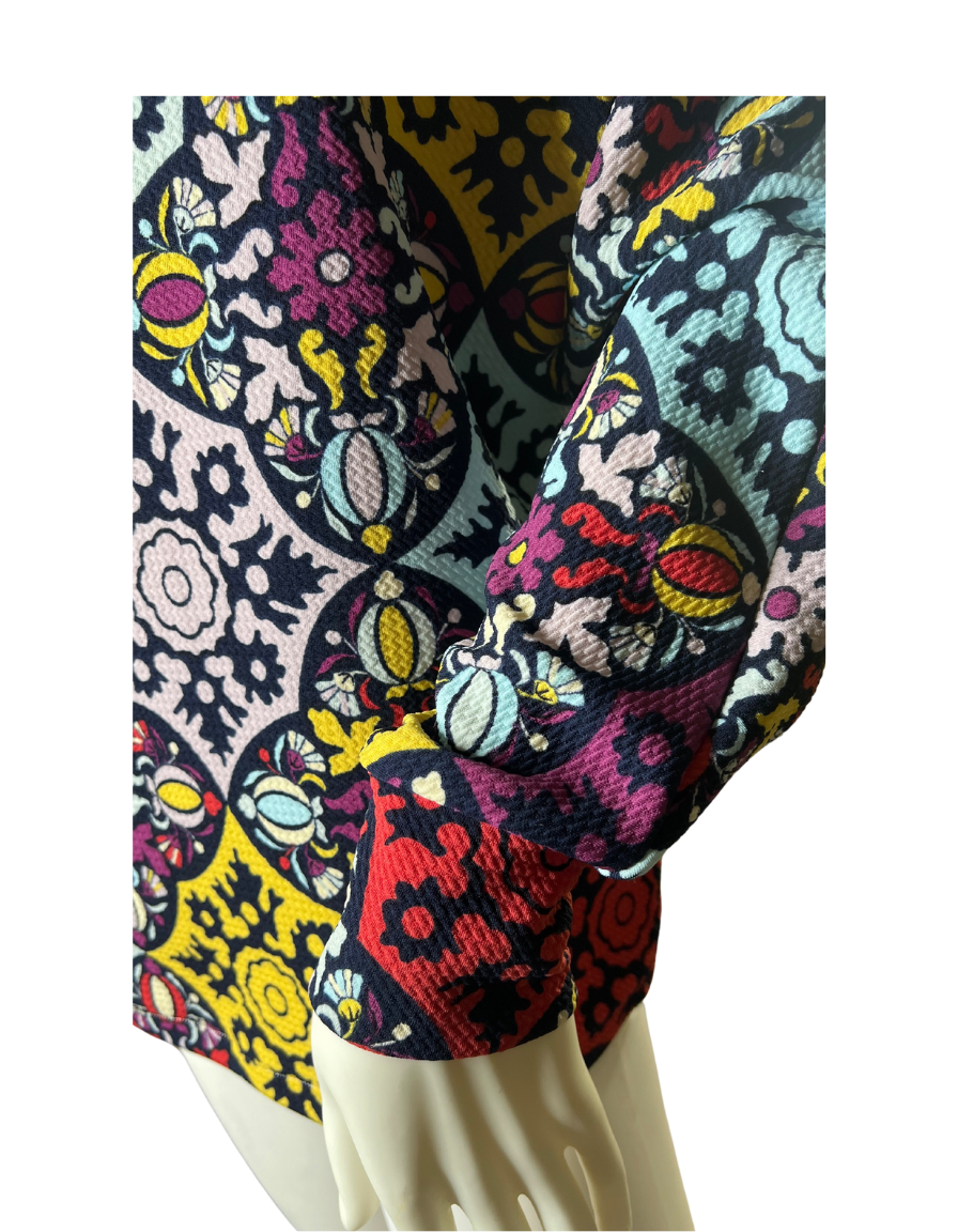 Designer Print Multi-color Long Sleeve Blouse with Cuff