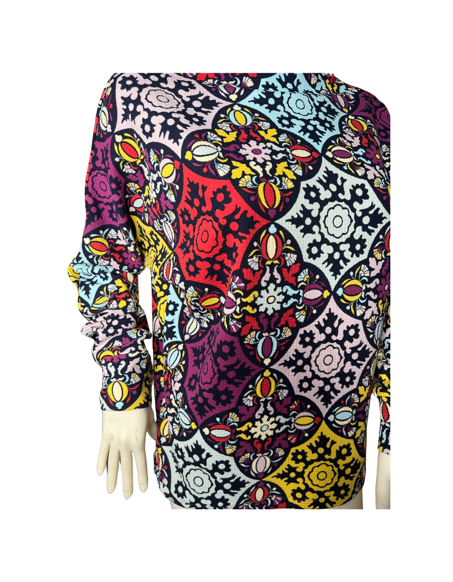 Designer Print Multi-color Long Sleeve Blouse with Cuff