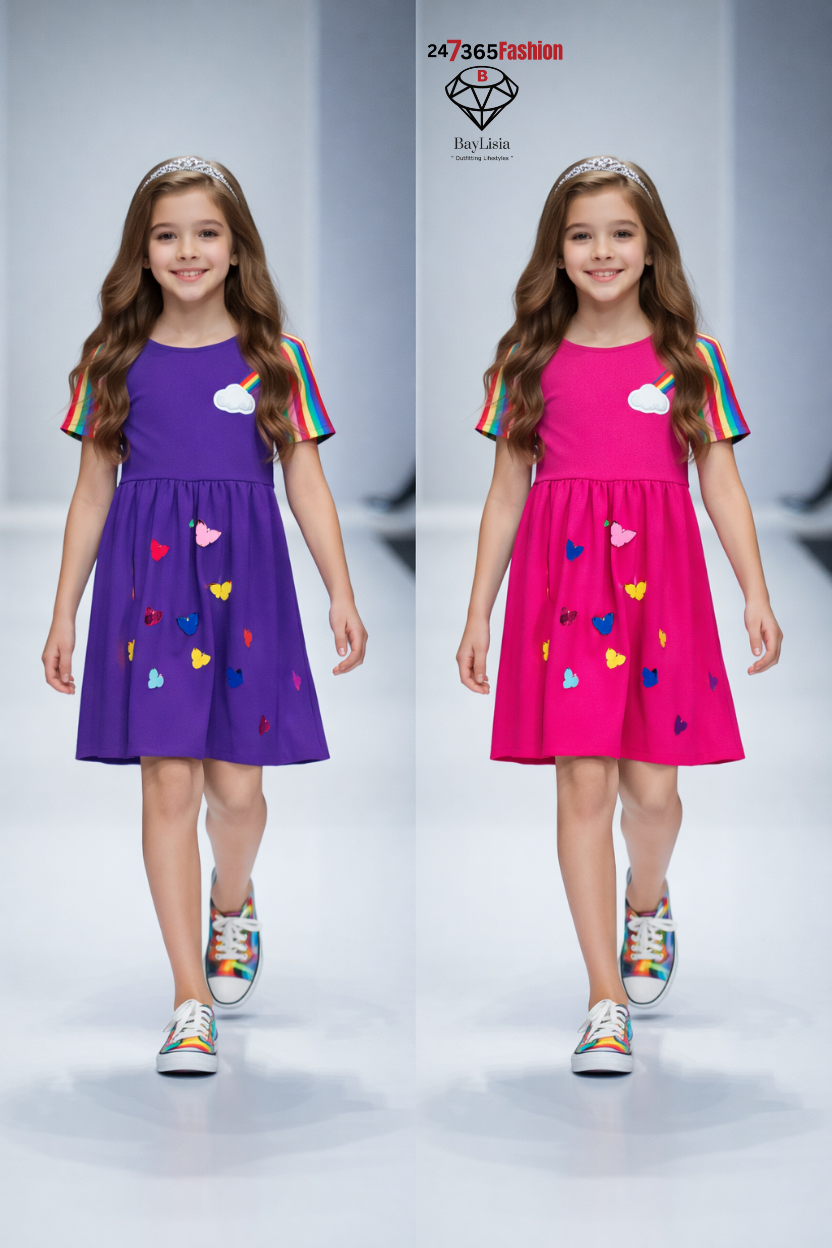 Rainbow & Butterflies Cotton Swing Dress (Kids) | Spring/Summer | Size 6–7 | Ready to Ship