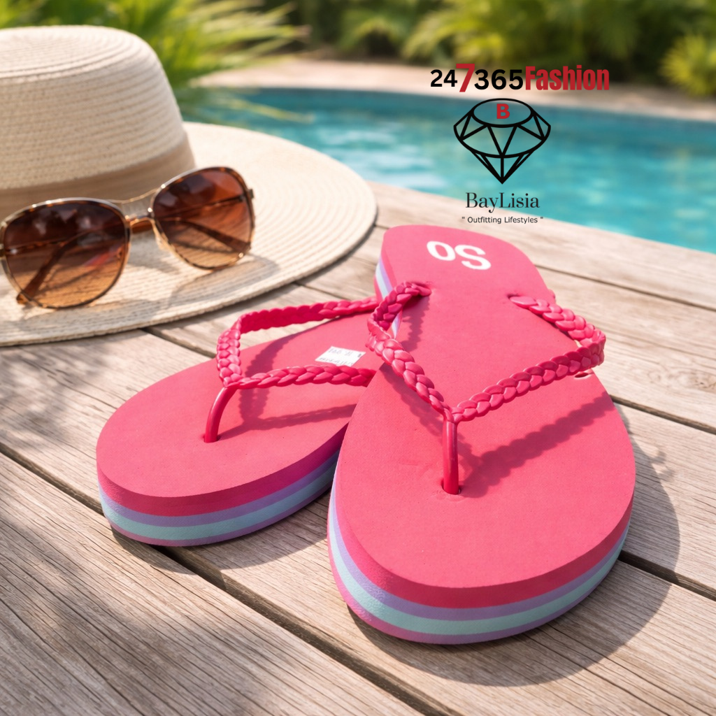 Red Braided Strap Platform Flip-Flops (Comfort Lift Sandals)