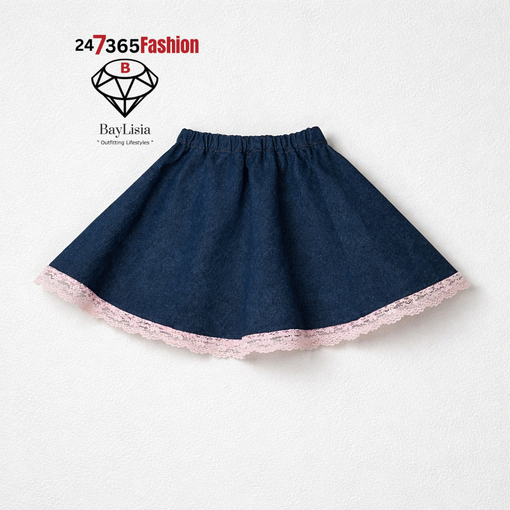 Spring /Summer Denim Skirt with Lace Hem (Elastic Waist) – Girls 5/6 Ready To Ship