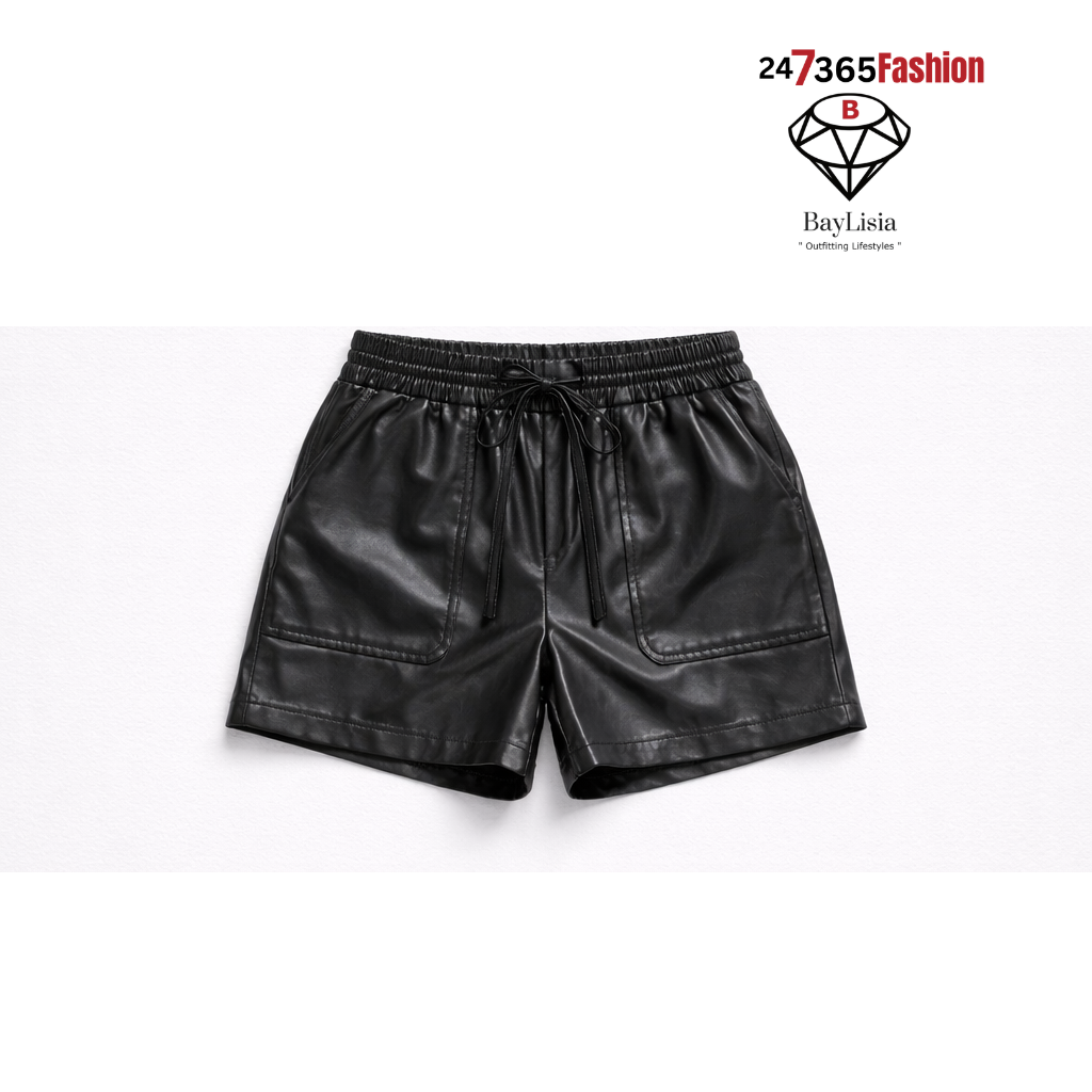 Faux Leather Wet Look Designer Shorts with Pockets (Ready to Ship)