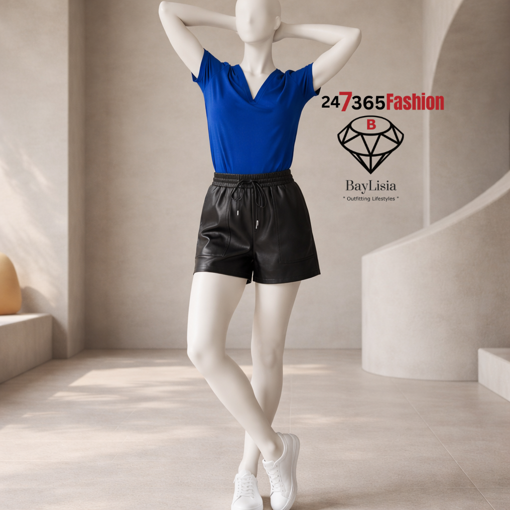 Faux Leather Wet Look Designer Shorts with Pockets (Ready to Ship)