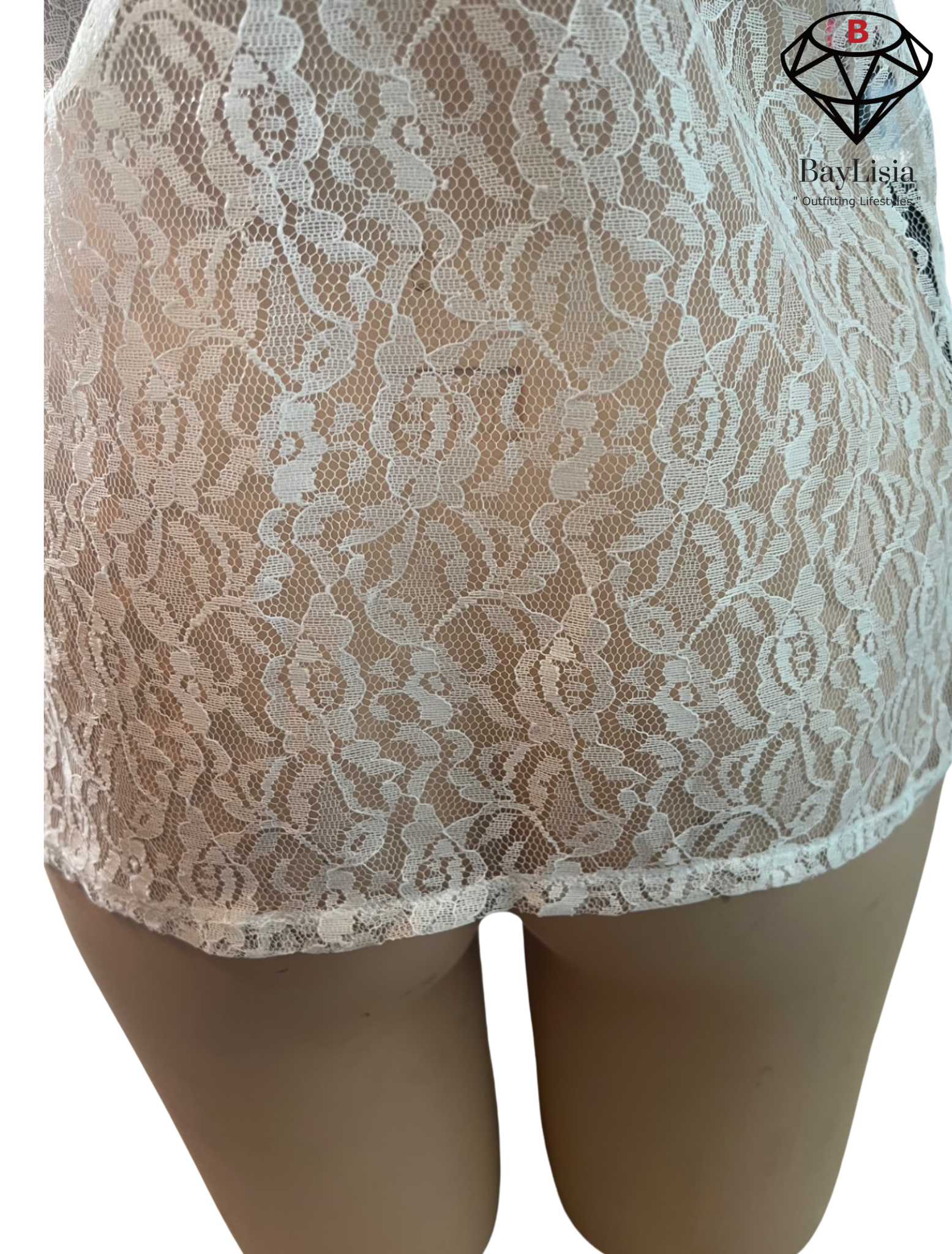 White Floral Lace Deep V Neck Blouse
