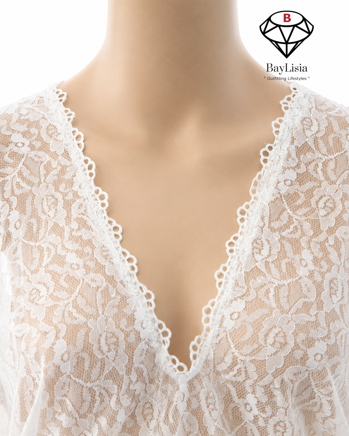 White Floral Lace Deep V Neck Blouse