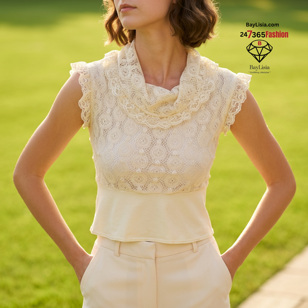 BayLisia Ewing Designer Cream Lace Whisper Designer Blouse