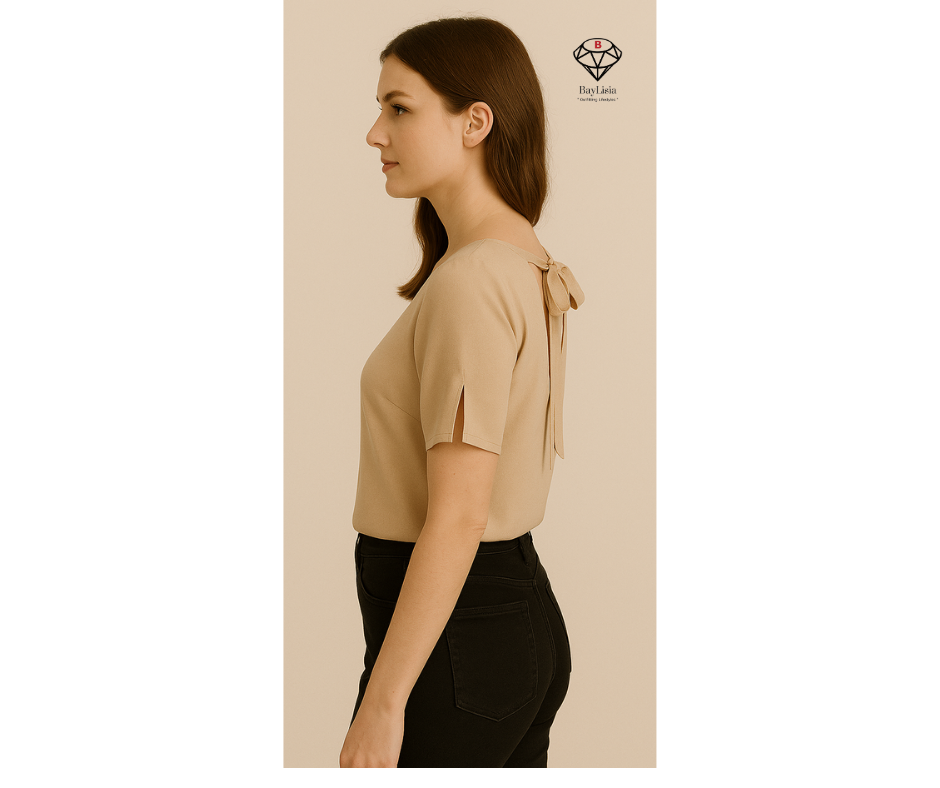 BayLisia Tie Back Blouse With V Neck Made In The USA