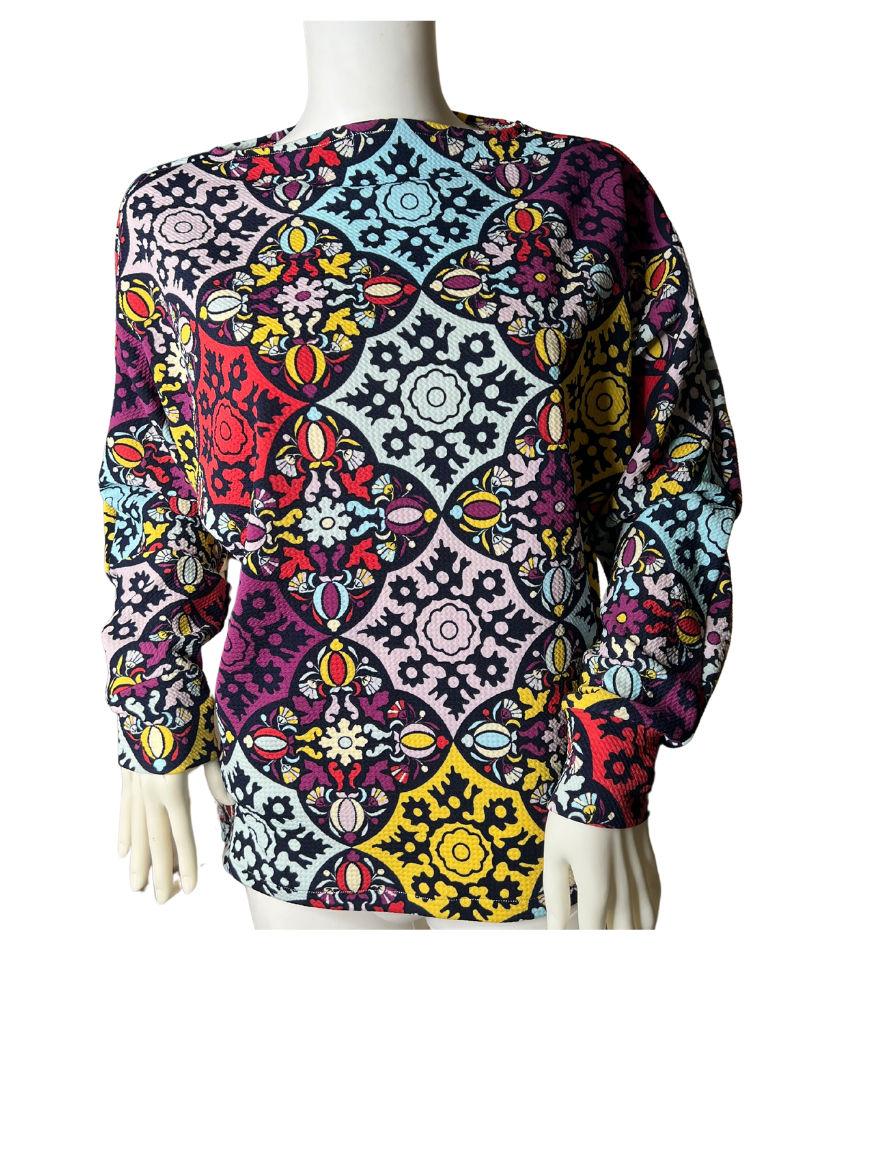 Designer Print Multi-color Long Sleeve Blouse with Cuff