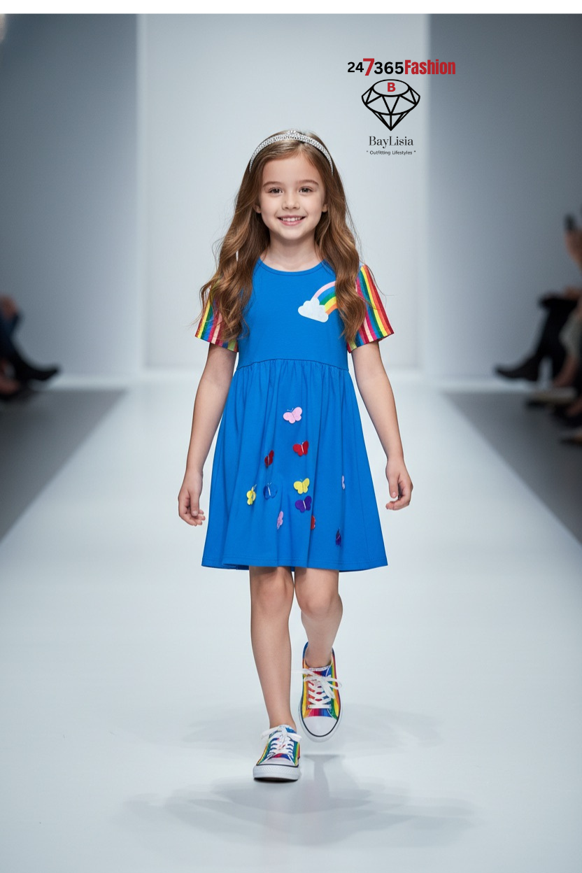 Rainbow & Butterflies Cotton Swing Dress (Kids) | Spring/Summer | Size 6–7 | Ready to Ship