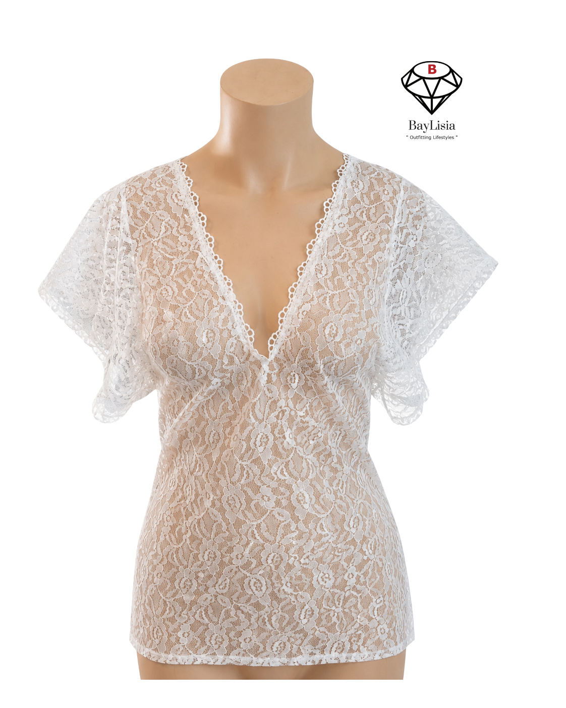 White Floral Lace Deep V Neck Blouse