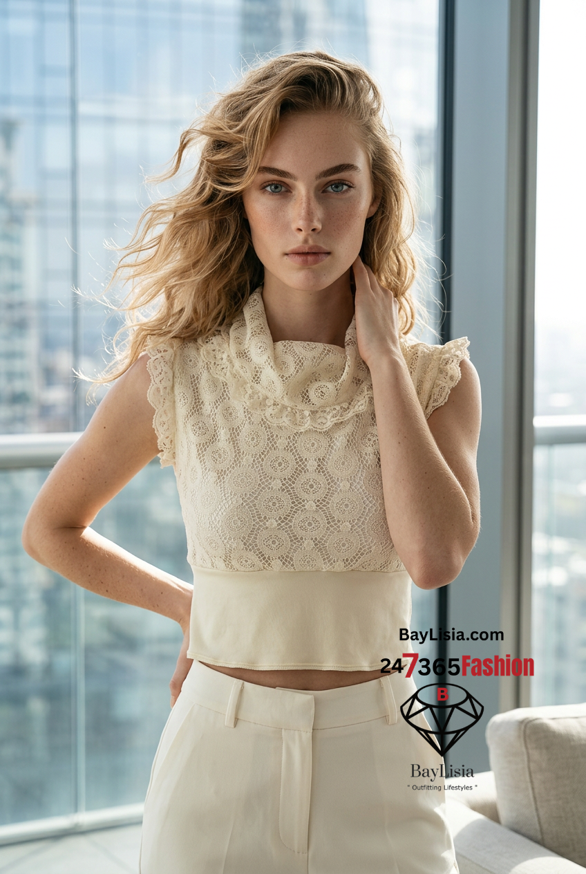 BayLisia Ewing Designer Cream Lace Whisper Designer Blouse