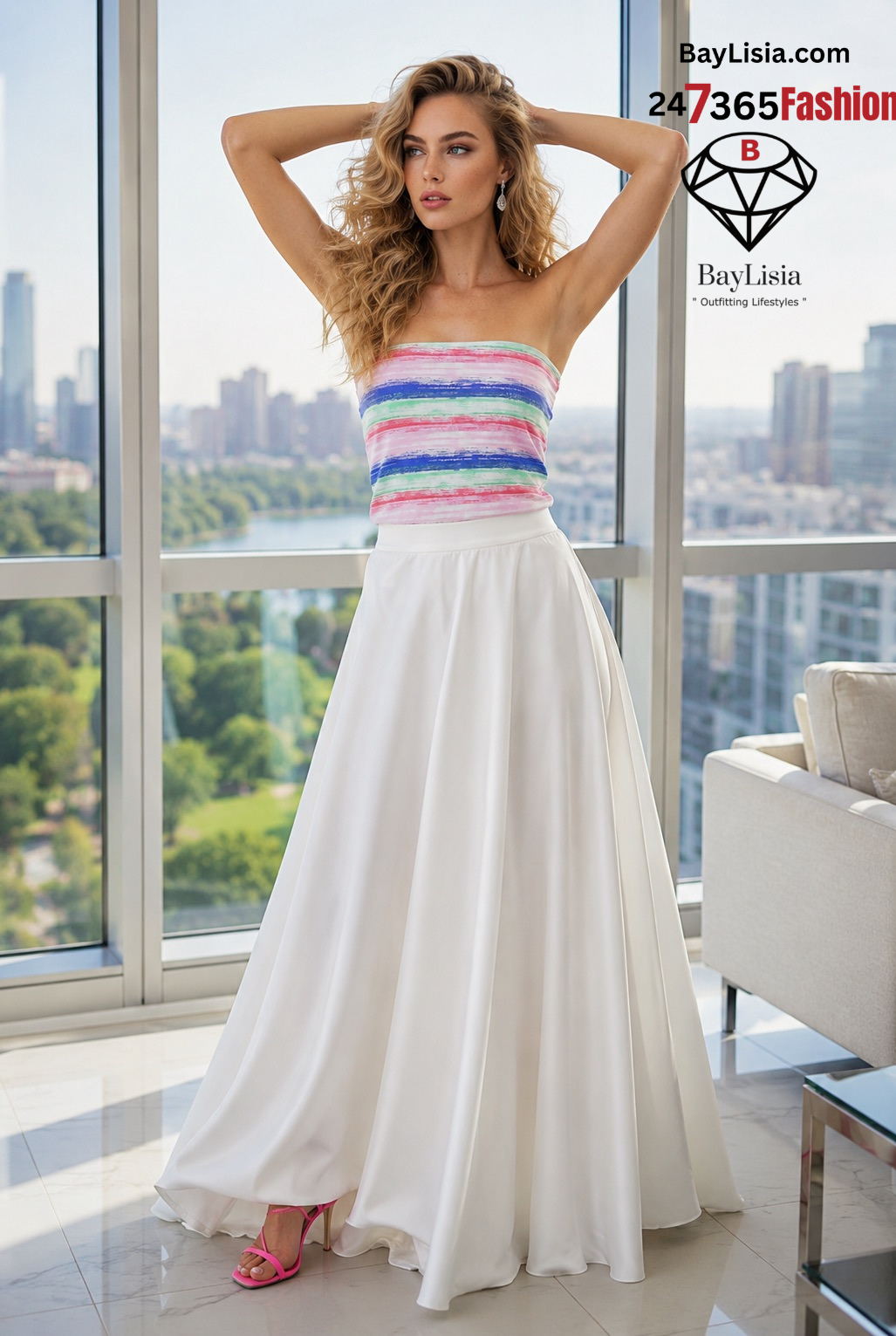 White A-Line Skirt | Elegant Women's Skirt by BayLisia