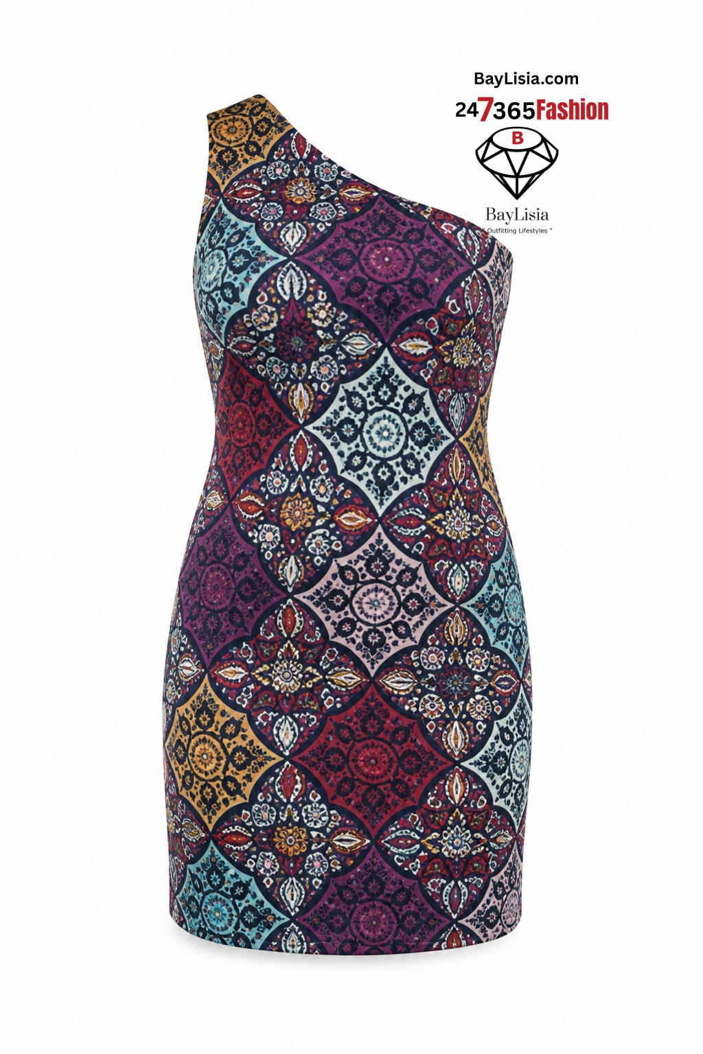 BayLisia One-Shoulder Designer Dress & Matching Face Mask Set