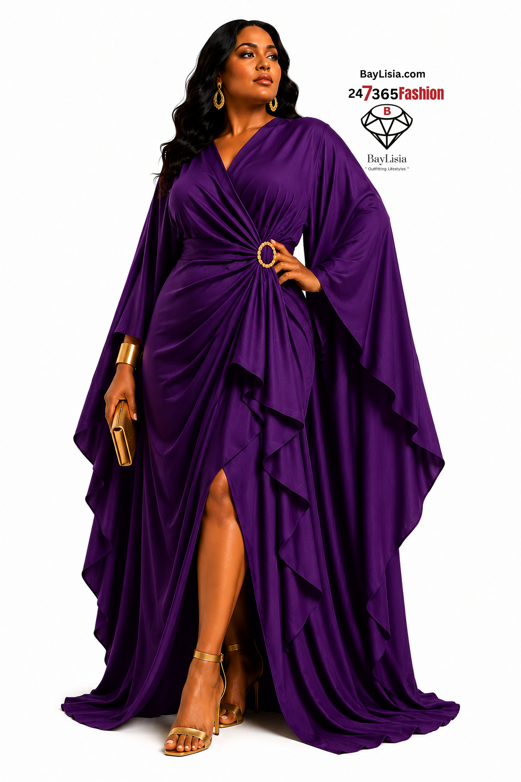BayLisia Extended Kimono Sleeve Designer Evening Gown