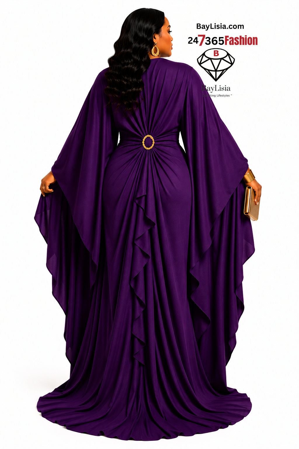 BayLisia Extended Kimono Sleeve Designer Evening Gown
