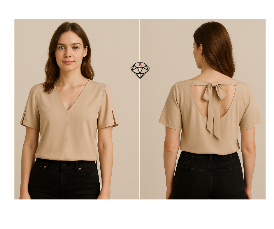 BayLisia Tie Back Blouse With V Neck Made In The USA