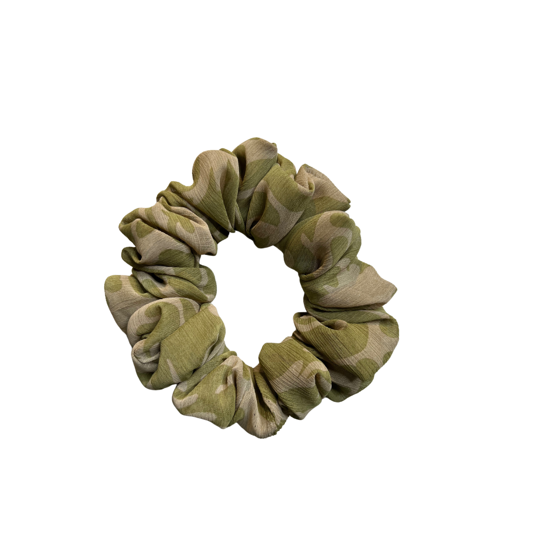 BayLisia Luxury XL Polyester Scrunchie — Olive Camo Statement Hair Tie-Ready To Ship