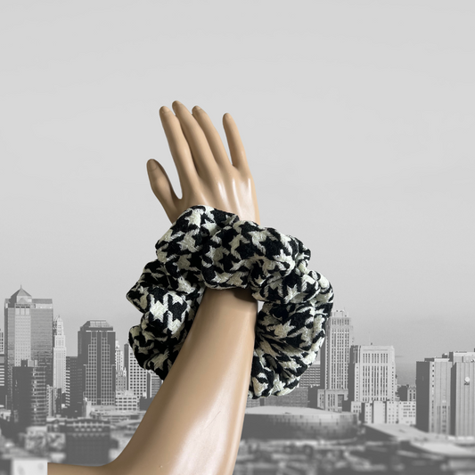 BayLisia Brand XL Fluffy Houndstooth Scrunchie Hair Tie-Ready To Ship