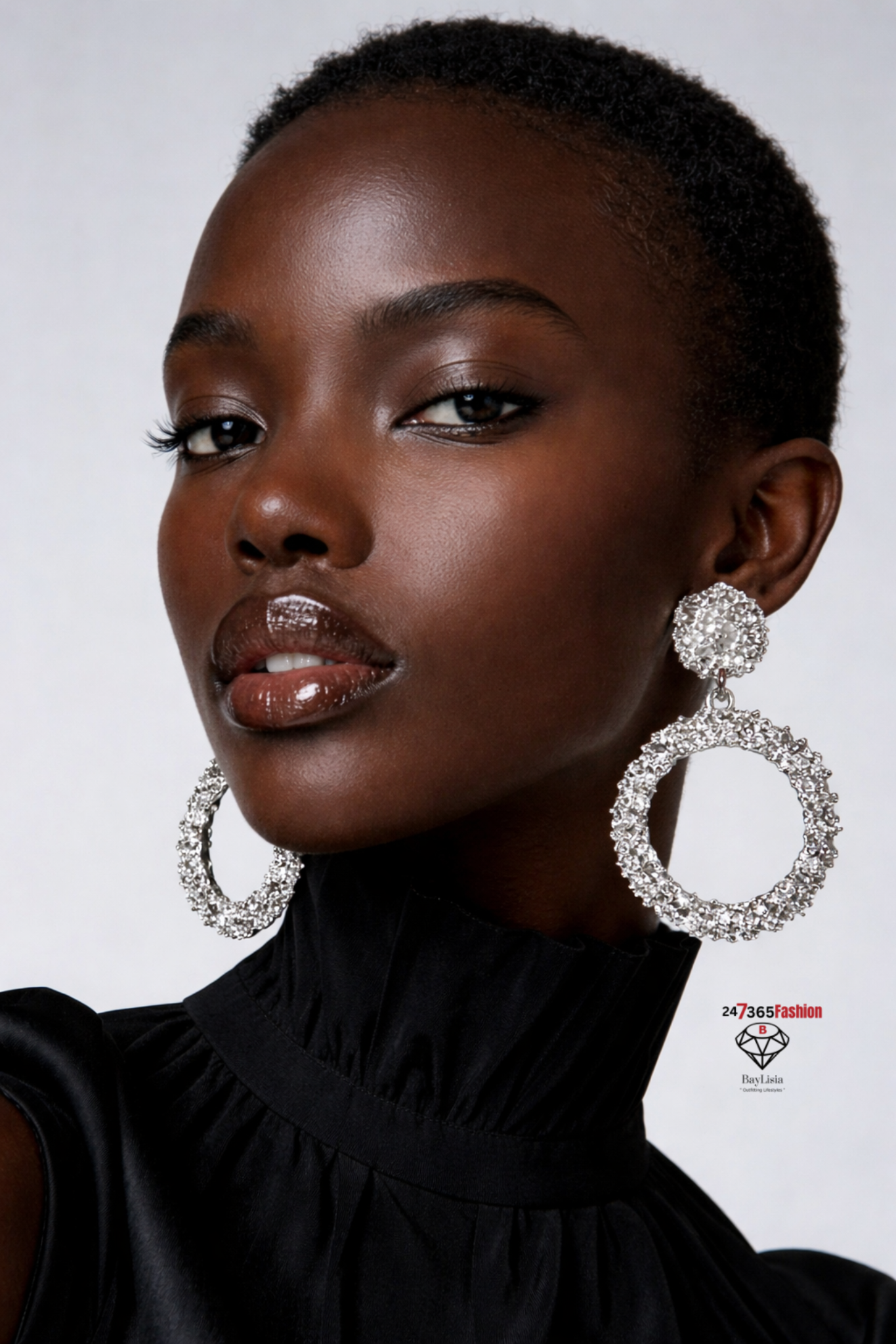 Silver Sparkle Textured Hoop Drop Fashion Earrings (Statement Glam)